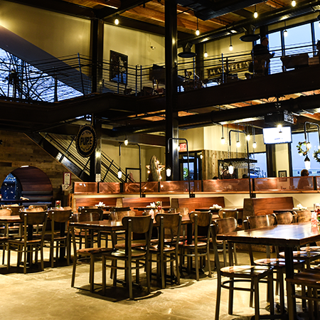 The Dogfish head Brewings & Eats floor and mezzane as seen from the stage.