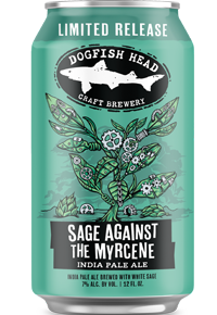 A can of Sage Against The Myrcene with an illustrated mixture of sage, hops and broken gears.