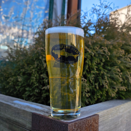 Dogfish Head beer Mystery Pils in a pint glass