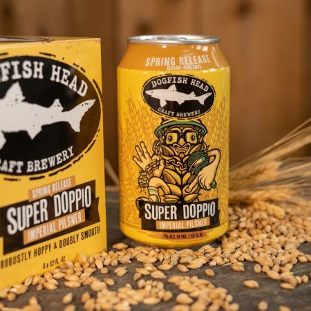 Dogfish Head Super Doppio 12 oz. can on a tabletop