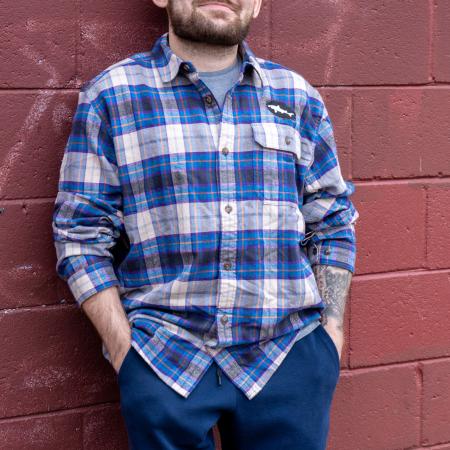 Patagonia M Blue and White Fjord Flannel Button Down