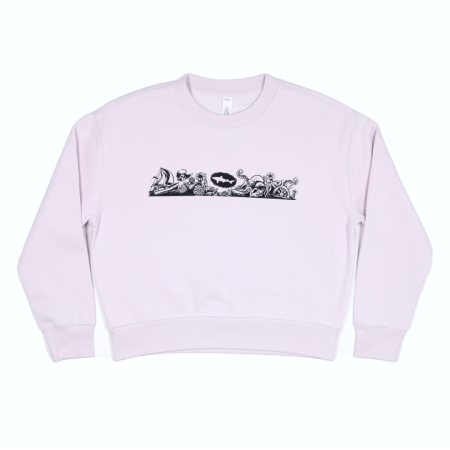 Orchid Crew sweatshirt with black hull and helm aquatic artwork with Dogfish Shark & Sheild 