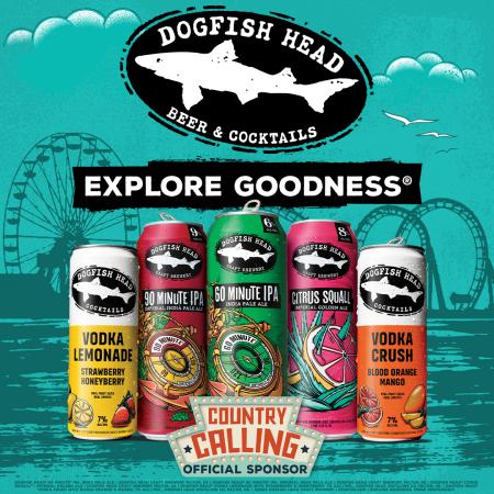 Country Calling Music Festival on October 4 and 5, 2024 with Dogfish Head beers in the foreground as the official sponsor