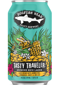 Can of Tasty Traveler 2024 with an illustrated label with Japanese rice sitting inside of a basket with a bee dripping honey onto the basket.